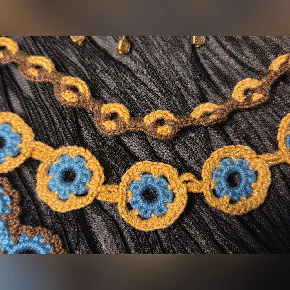 Handcrafted Blue and Gold Crochet Necklace - Picture 5 of 9